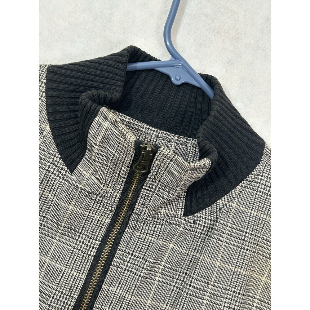 Zara Man Large Gray Black Glen Check Bomber Jacket 100% Cotton Harrington Plaid - Picture 3 of 8